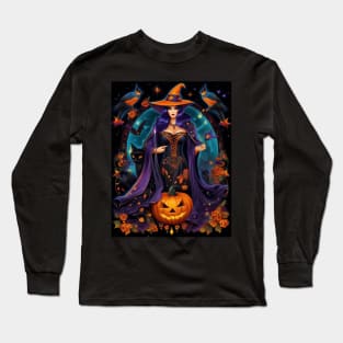 Halloween Spooky Neon Black Magic Witch Long Sleeve T-Shirt